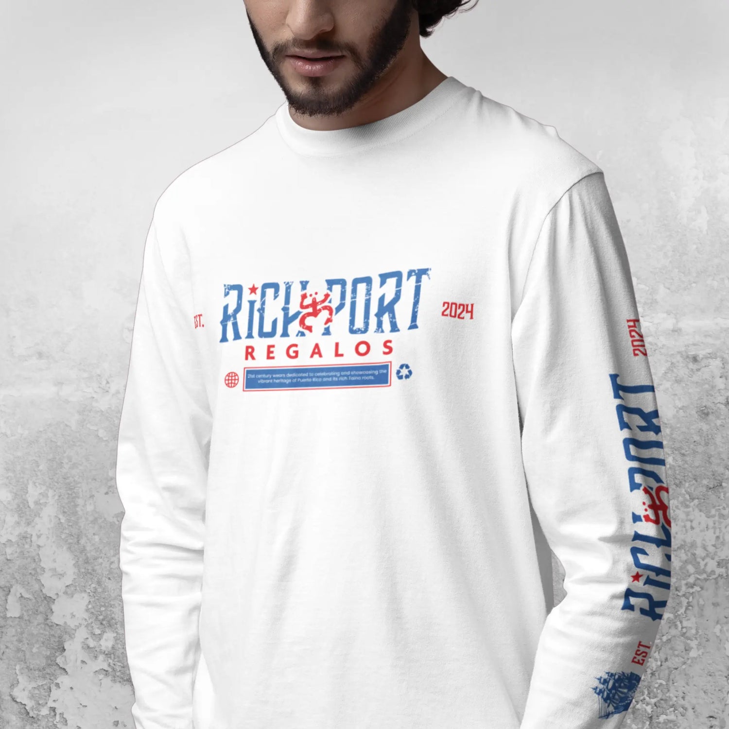 Men's Classic Rich Port Distressed Long Sleeve Loose Fit Tee